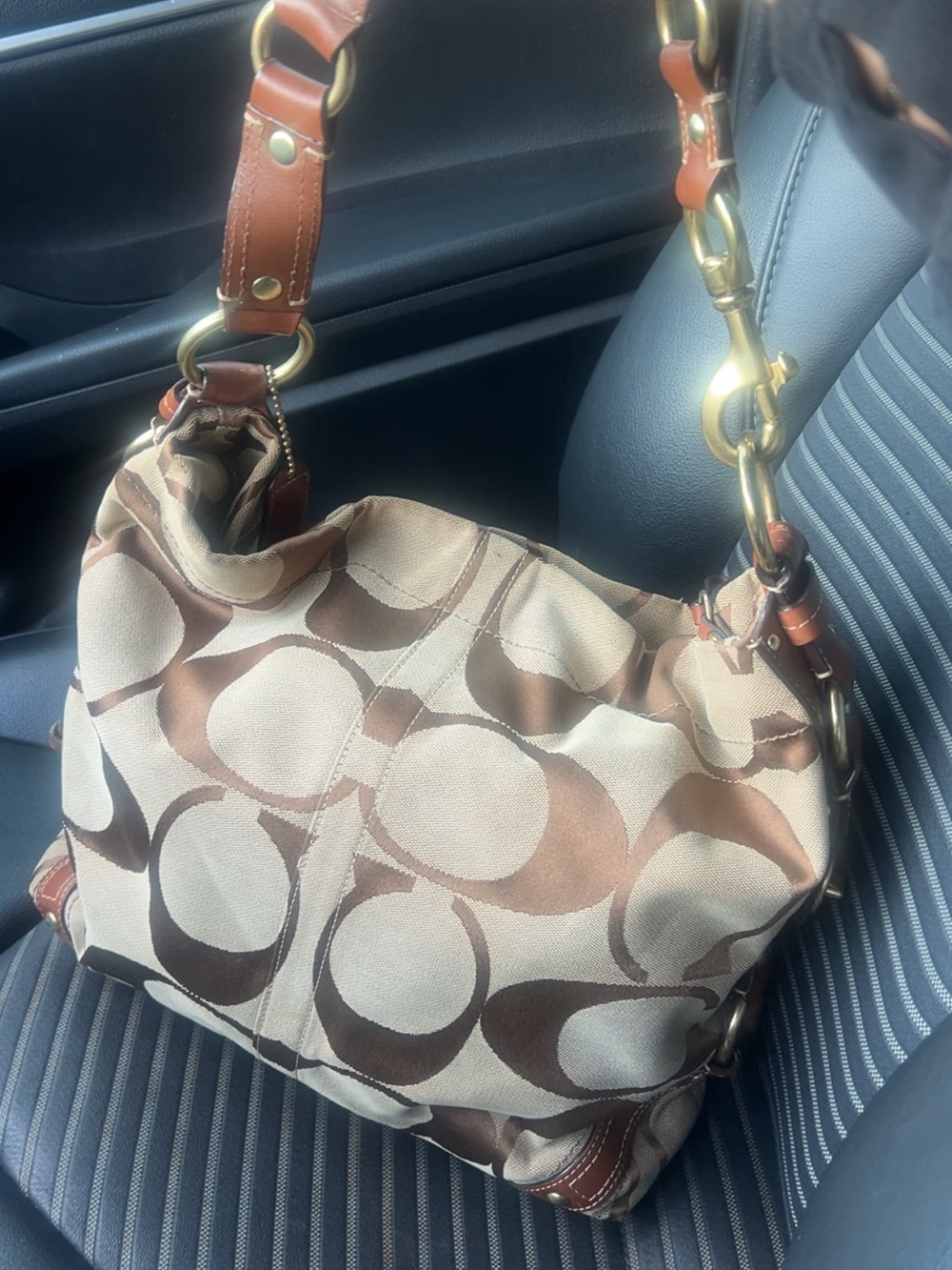 Designer-Style Brown Patterned Shoulder Bag
